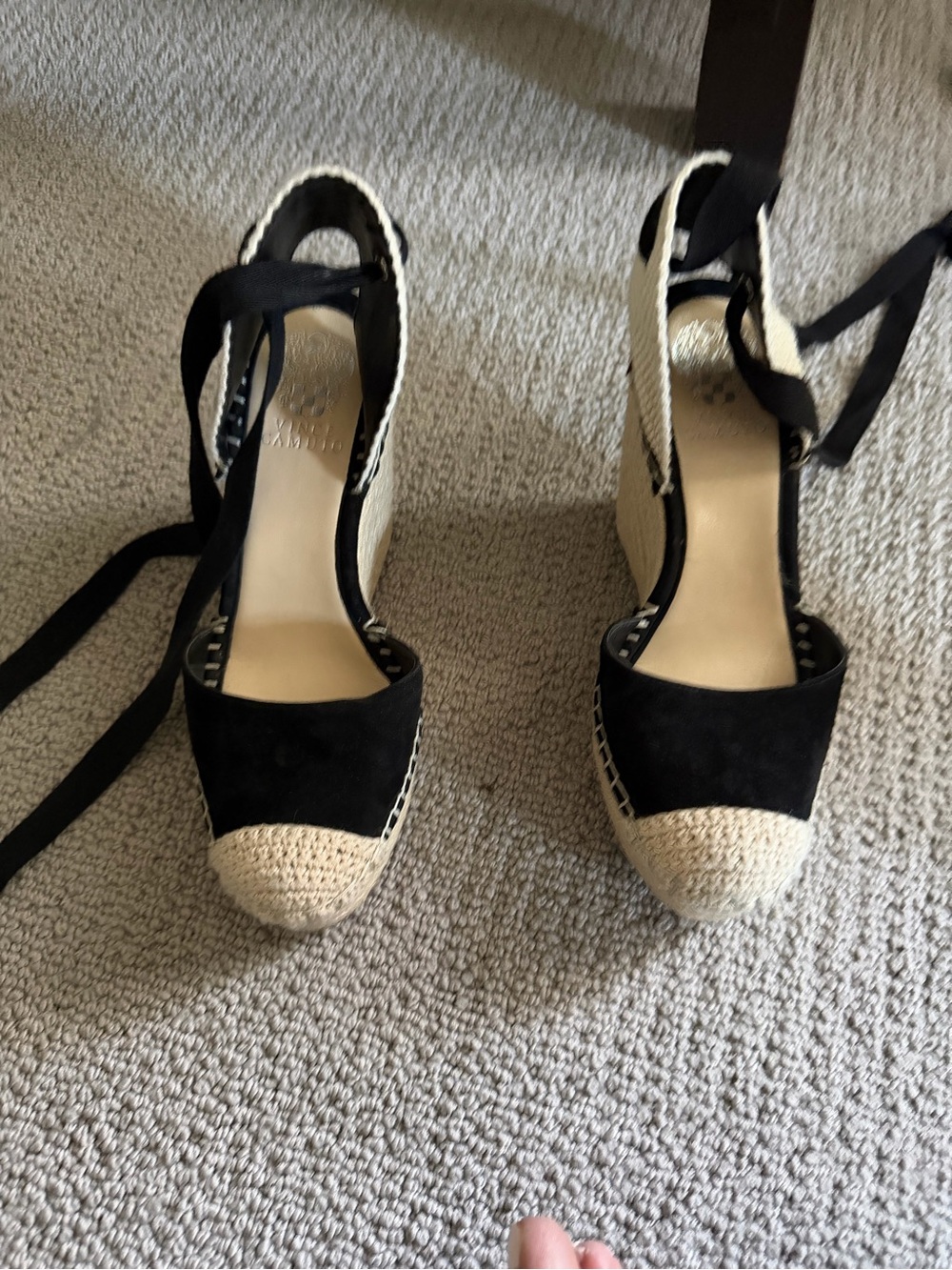Vince Camuto Black Espadrille Wedge Ankle Tie Sandals Size 7.5